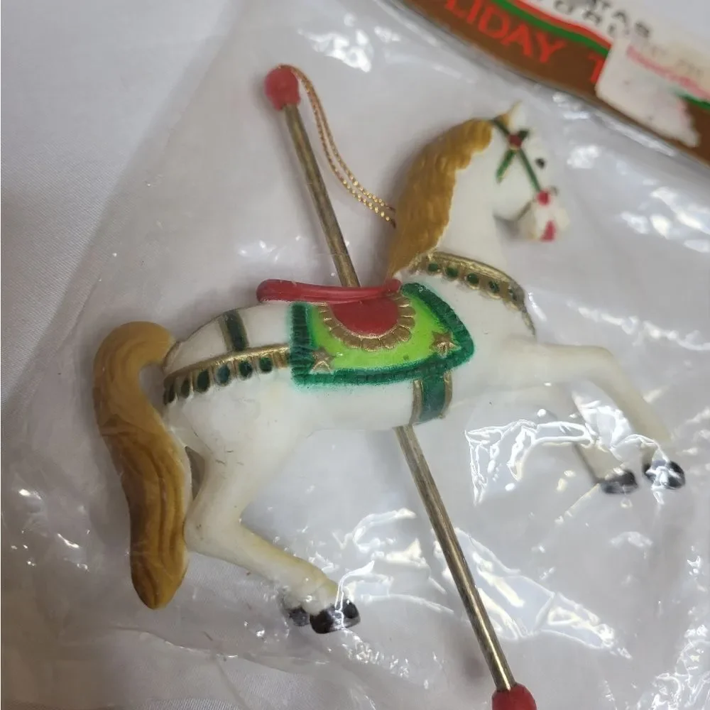 VINTAGE 90s carousel merry go round‎ horse Christmas tree ornament NIB